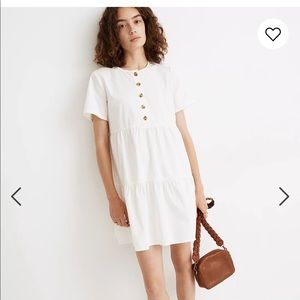 MADEWELL Button-Front Short-Sleeve Tiered Mini Dress